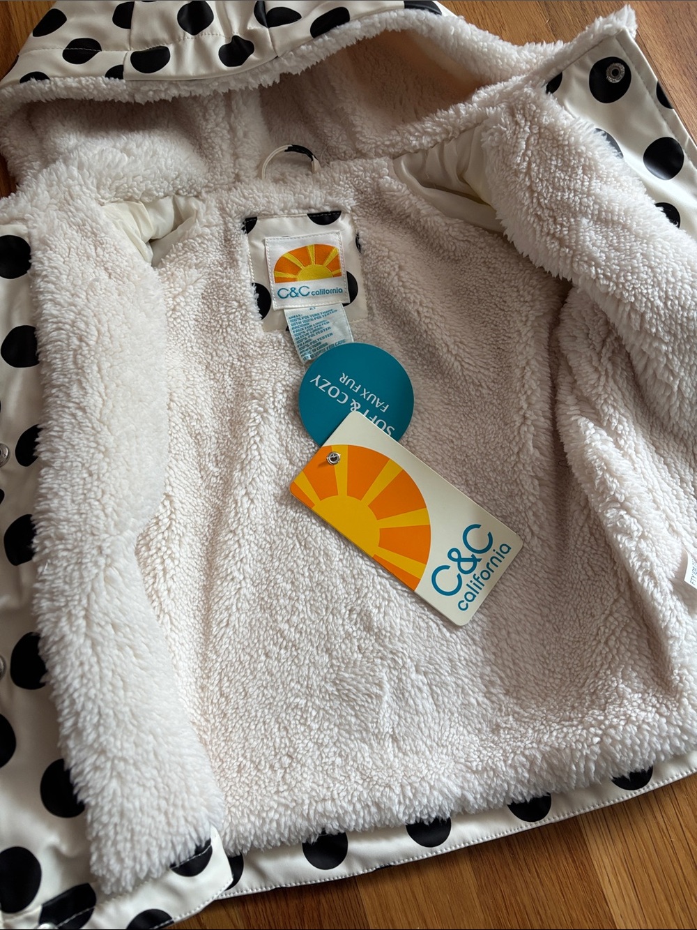 2T NWT C&C California Fleece Lined Polkadot Raincoat - Picture 2 of 5